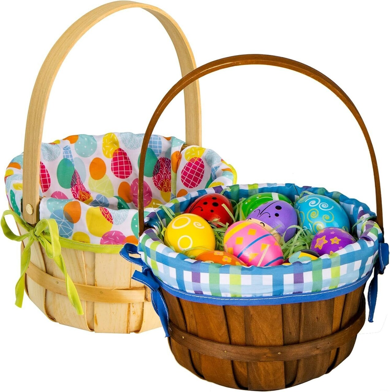 2 Pcs Easter Wicker Wooden Natural Woven Woodchip Basket with Lining